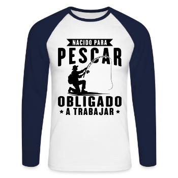 Né pour pêcher Pêcheur Pêche - T-shirt baseball manches longues Homme - blanc/marine - Devant - Nik (191cm)