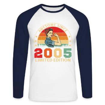 2005 Women's Birthday Limited Edition Vintage - Unisex Baseballshirt langarm - Weiß/Navy - Vorne - Nik (191cm)