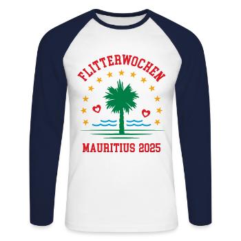 Flitterwochen Mauritius 2025 Hochzeitsreise - Unisex Baseballshirt langarm - Weiß/Navy - Vorne - Nik (191cm)