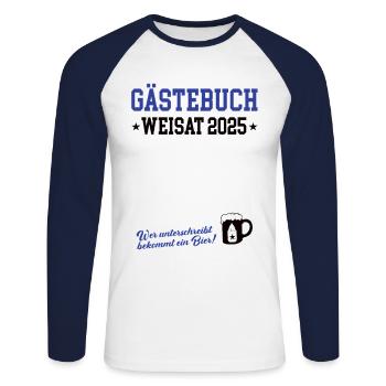 Weisat 2025 Gästebuch Babypinkeln Pinkelparty - Unisex Baseballshirt langarm - Weiß/Navy - Vorne - Nik (191cm)