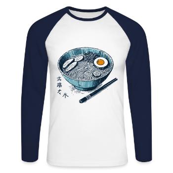 Ramen Noodles Ukiyo-E Japan Retro Streetwear - Unisex Long Sleeve Baseball T-Shirt - white/navy - Front - Nik (191cm)