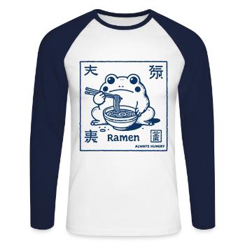 Ramen Frog Funny Japanese Streetwear Ukiyo-E - Unisex Long Sleeve Baseball T-Shirt - white/navy - Front - Nik (191cm)