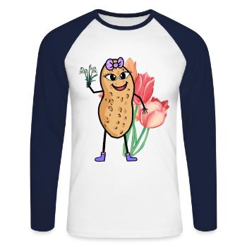 cacahuète printemps fleurs Pâques fleur salutation salutation salutation - T-shirt baseball manches longues Homme - blanc/marine - Devant - Nik (191cm)