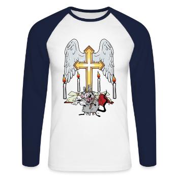 Églises Rat Souris Croix Crucifix Halloween - T-shirt baseball manches longues Homme - blanc/marine - Devant - Nik (191cm)