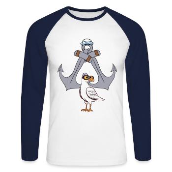 marin d’ancre mouette maritime marin marin ahoy - T-shirt baseball manches longues Homme - blanc/marine - Devant - Nik (191cm)