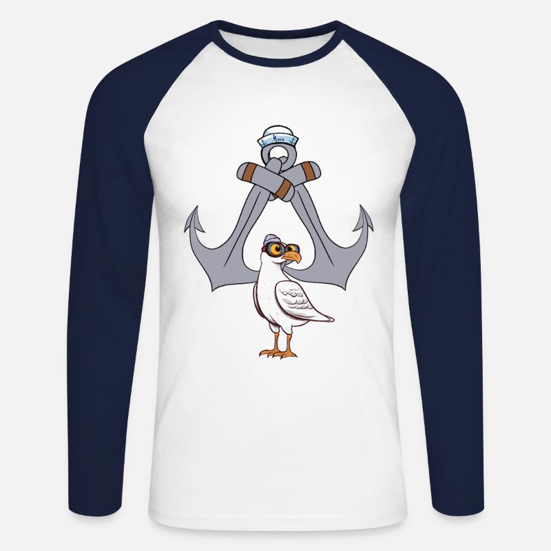 Anker Matrose maritim Möwe Seefahrt Seemann Ahoi - Unisex Baseballshirt langarm - Weiß/Navy