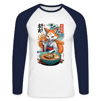 Kitsune Fuchs Ramen Nudeln Kawaii Japan Retro - Unisex Baseballshirt langarm - Weiß/Navy - Vorne - Nik (191cm)