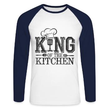 King of the Kitchen - Unisex Long Sleeve Baseball T-Shirt - white/navy - Front - Nik (191cm)