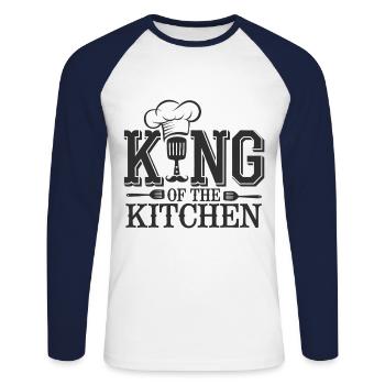 King of the Kitchen - Unisex Long Sleeve Baseball T-Shirt - white/navy - Front - Nik (191cm)