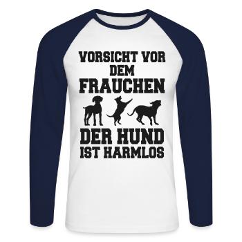 Beware of the Dog Dog Gift Puppy Mistress - Unisex Long Sleeve Baseball T-Shirt - white/navy - Front - Nik (191cm)