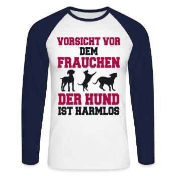 Beware of the Dog Dog Gift Puppy Mistress - Unisex Long Sleeve Baseball T-Shirt - white/navy - Front - Nik (191cm)