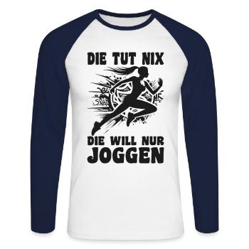 Läuferin, die tut nix die will nur joggen, Jogger - Unisex Baseballshirt langarm - Weiß/Navy - Vorne - Nik (191cm)
