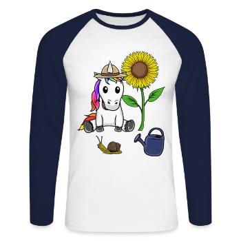 Pour les enfants Jardinier Licorne Enfant Fleurs Bébé - T-shirt baseball manches longues Homme - blanc/marine - Devant - Nik (191cm)