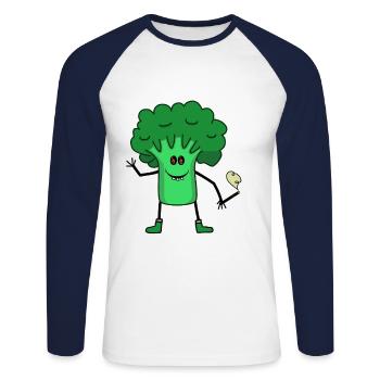 Brokkolie Gemüse Kiffer kiffen Joint rauchen - Unisex Baseballshirt langarm - Weiß/Navy - Vorne - Nik (191cm)
