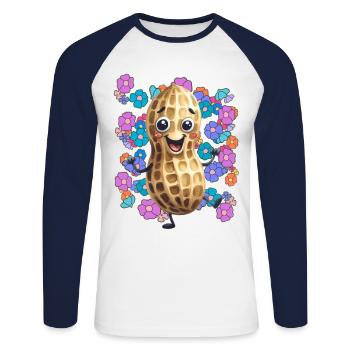 cacahuète Nature amoureux Fleurs d’été Danse Noix - T-shirt baseball manches longues Homme - blanc/marine - Devant - Nik (191cm)