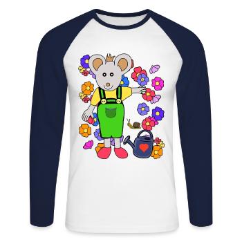 Maus Gärtner Sommer Blumen Gartenarbeit Kinder - Unisex Baseballshirt langarm - Weiß/Navy - Vorne - Nik (191cm)