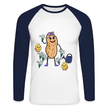 Cheerful Peanut Spring Snowdrop Garden - Unisex Long Sleeve Baseball T-Shirt - white/navy - Front - Nik (191cm)