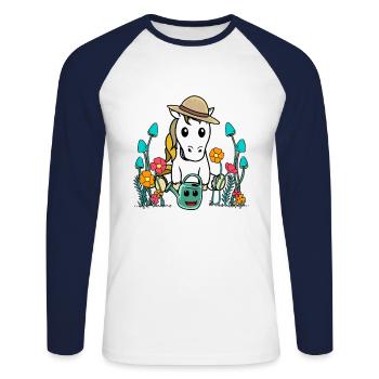 Jardinier Cheval Chevaux Poney Nature Jardin Jardinage - T-shirt baseball manches longues Homme - blanc/marine - Devant - Nik (191cm)