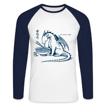 Ramen Drachen Lustig Ukiyo-E Japanisches Kawaii - Unisex Baseballshirt langarm - Weiß/Navy - Vorne - Nik (191cm)