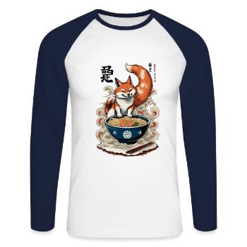 Kitsune Fuchs Ramen Retro Ukiyo-e Japan Kawaii - Unisex Baseballshirt langarm - Weiß/Navy - Vorne - Nik (191cm)