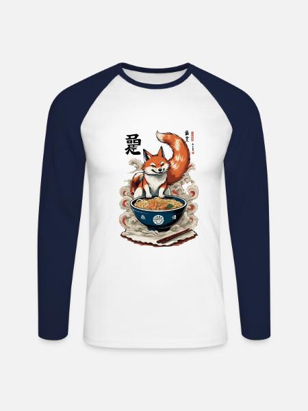 Kitsune Fuchs Ramen Retro Ukiyo-e Japan Kawaii - Unisex Baseballshirt langarm - Weiß/Navy