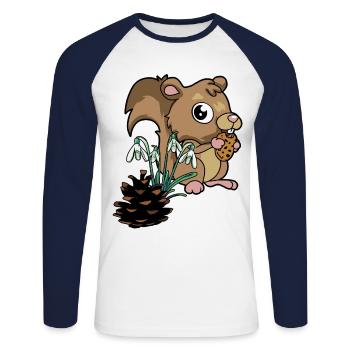 Forest Animals Spring Squirrel Snowdrops - Unisex Long Sleeve Baseball T-Shirt - white/navy - Front - Nik (191cm)
