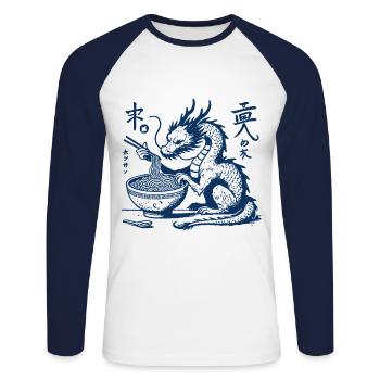 Lustiger Ukiyo-E Ramen Drache Streetwear Retro - Unisex Baseballshirt langarm - Weiß/Navy - Vorne - Nik (191cm)
