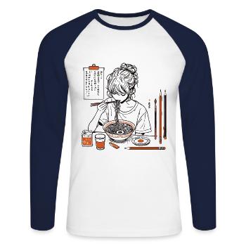 Ramen and Drawing Japanese Streetwear Aesthetics - Unisex Long Sleeve Baseball T-Shirt - white/navy - Front - Nik (191cm)