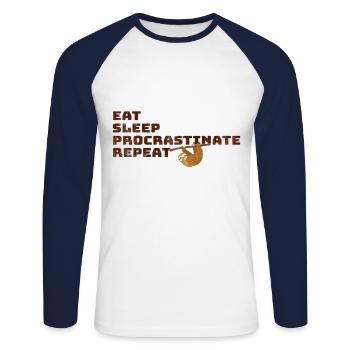 Eat Sleep Procrastinate Repeat – Lustiges Faultier - Unisex Baseballshirt langarm - Weiß/Navy - Vorne - Nik (191cm)