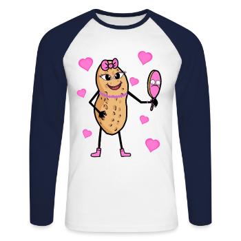 Jolie Fille Cacahuète Noix Princesse Diva - T-shirt baseball manches longues Homme - blanc/marine - Devant - Nik (191cm)