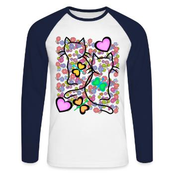 Spring Summer Retro Cats Flowers 80s 90s - Unisex Long Sleeve Baseball T-Shirt - white/navy - Front - Nik (191cm)