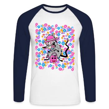 Frühling Sommer Garten Ratte Kinder Kind 80er 90er - Unisex Baseballshirt langarm - Weiß/Navy - Vorne - Nik (191cm)