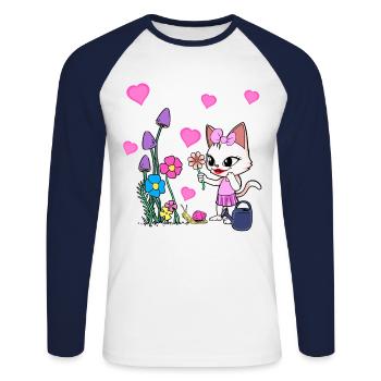 Nature Jardin Chat Été Chats Enfants - T-shirt baseball manches longues Homme - blanc/marine - Devant - Nik (191cm)