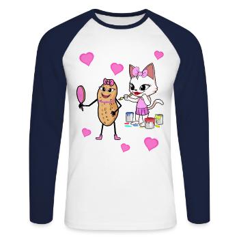 Peanut Beauty Cosmétiques Belle Fille - T-shirt baseball manches longues Homme - blanc/marine - Devant - Nik (191cm)