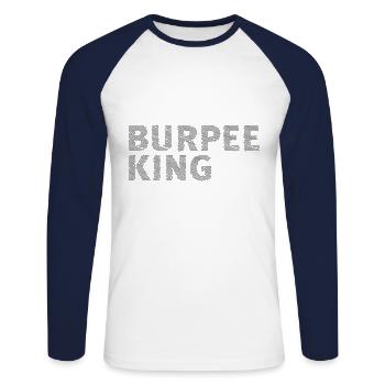 Burpee King - Unisex Baseballshirt langarm - Weiß/Navy - Vorne - Nik (191cm)