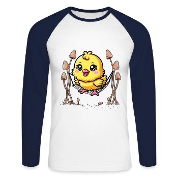 Hanging Out Chilling Hammock Chick Kids Child Baby - Unisex Long Sleeve Baseball T-Shirt - white/navy - Front - Nik (191cm)
