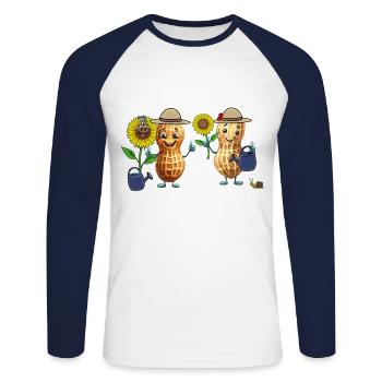 Cacahuète Jardinier Jardinage Fleurs Cacahuètes - T-shirt baseball manches longues Homme - blanc/marine - Devant - Nik (191cm)