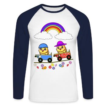 Pâques Poussins Boîtes Course Enfants Bébé Enfant - T-shirt baseball manches longues Homme - blanc/marine - Devant - Nik (191cm)