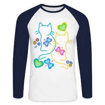 Chat Chats Chaton Enfants Enfant Bébé Printemps - T-shirt baseball manches longues Homme - blanc/marine - Devant - Nik (191cm)