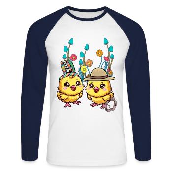 Chick Easter Wild West Kids Child Baby - Unisex Long Sleeve Baseball T-Shirt - white/navy - Front - Nik (191cm)