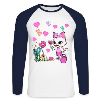 Chat Chats Enfant Enfants Bébé - T-shirt baseball manches longues Homme - blanc/marine - Devant - Nik (191cm)
