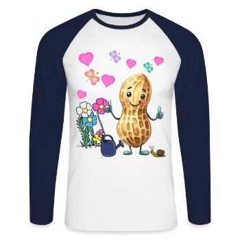 Cacahuète Printemps Jardin Fleurs Enfants - T-shirt baseball manches longues Homme - blanc/marine - Devant - Nik (191cm)