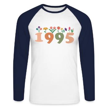30 ans Vintage 1995 Anniversaire Femmes Fleurs - T-shirt baseball manches longues Homme - blanc/marine - Devant - Nik (191cm)