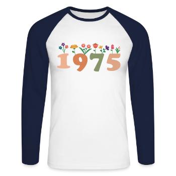 50 Années Vintage 1975 Anniversaire Femmes Fleurs - T-shirt baseball manches longues Homme - blanc/marine - Devant - Nik (191cm)