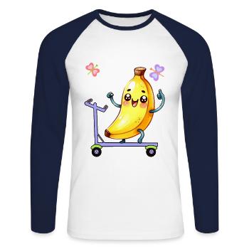 Lustig witzig Obst Banane Bananen Kinder Kind Baby - Unisex Baseballshirt langarm - Weiß/Navy - Vorne - Nik (191cm)