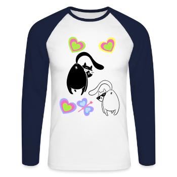 Chats, Chats, Enfants, Enfant, Chaton - T-shirt baseball manches longues Homme - blanc/marine - Devant - Nik (191cm)