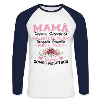 Mom but the best gift is us - Unisex Long Sleeve Baseball T-Shirt - white/navy - Front - Nik (191cm)