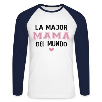 La meilleure maman du monde - T-shirt baseball manches longues Homme - blanc/marine - Devant - Nik (191cm)