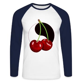 Rockabilly Retro Vintage Cherry Cherries Fruit - Unisex Long Sleeve Baseball T-Shirt - white/navy - Front - Nik (191cm)
