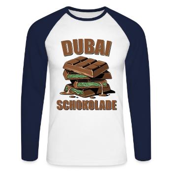 Chocolat de Dubaï - T-shirt baseball manches longues Homme - blanc/marine - Devant - Nik (191cm)